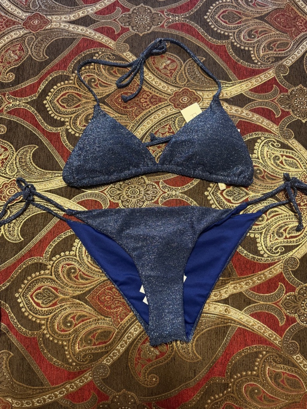 Shimmery Navy Triangle Bikini Set - Women's Swimwear Size Large